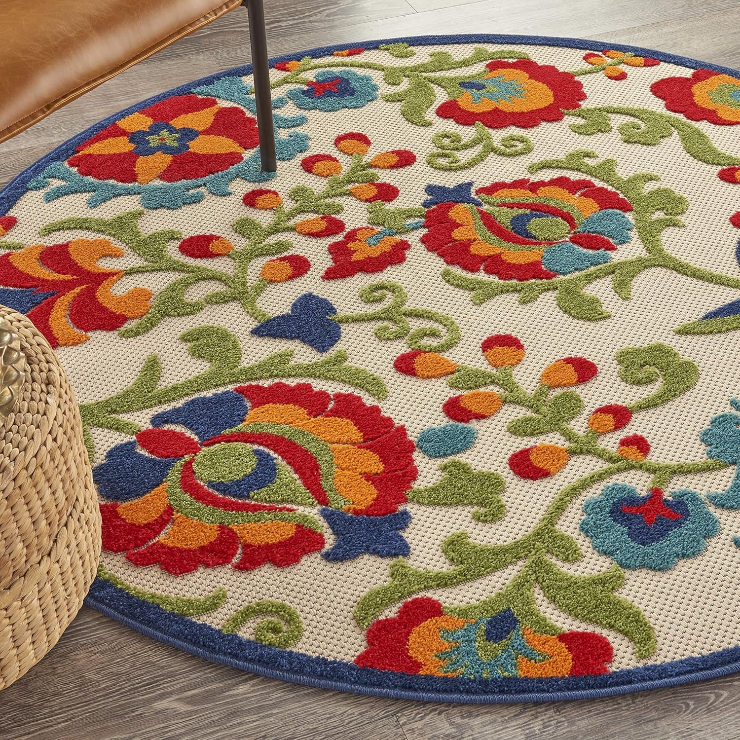 Aloha Floral Tropical Indoor/Outdoor Multicolor 4' X round Area Rug, (4' Round)