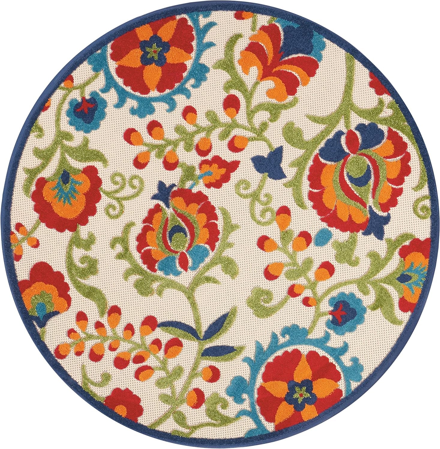 Aloha Floral Tropical Indoor/Outdoor Multicolor 4' X round Area Rug, (4' Round)