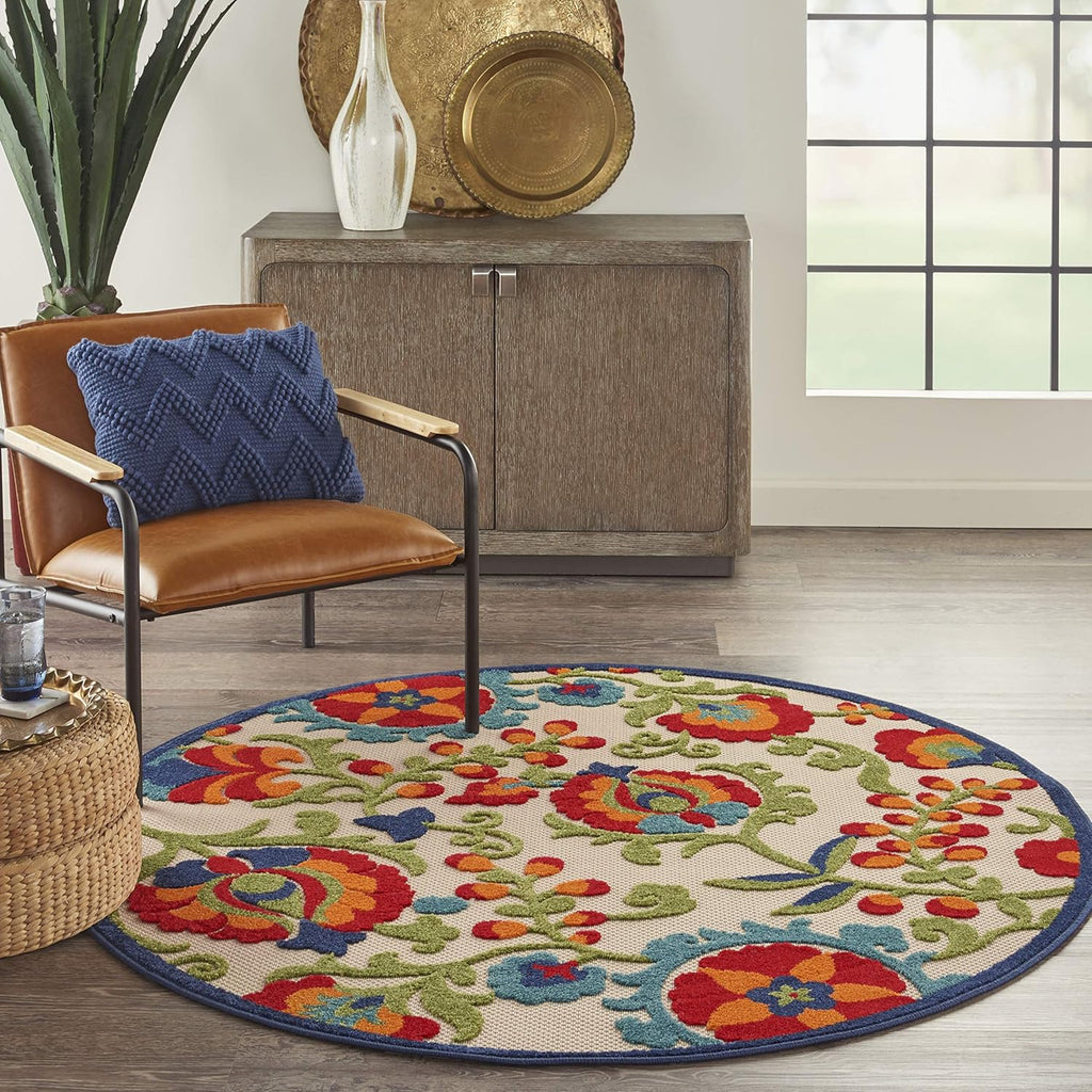 Aloha Floral Tropical Indoor/Outdoor Multicolor 4' X round Area Rug, (4' Round)