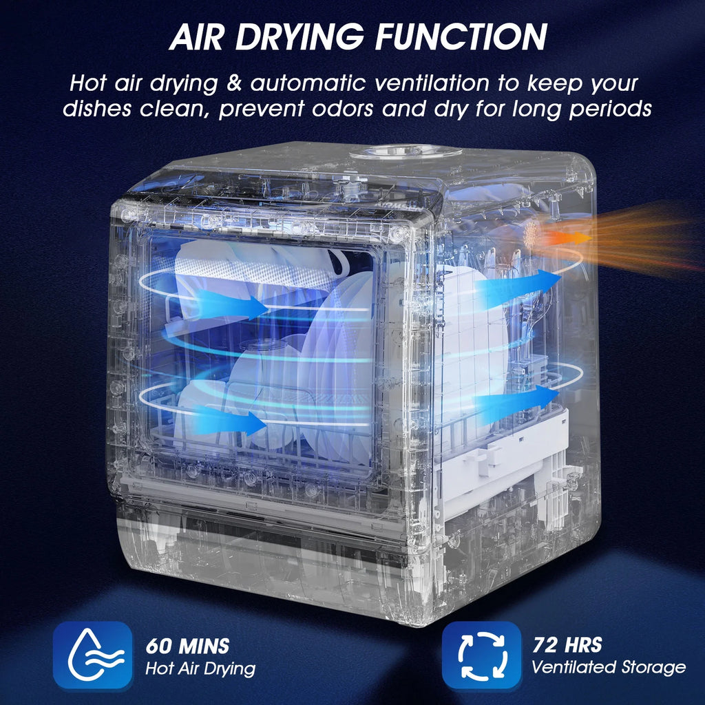 Portable Countertop Dishwasher with 5-Liter Built-In Water Tank and Air-Dry Function, 5 Washing Programs Mini Dishwasher, AE-TDQR03