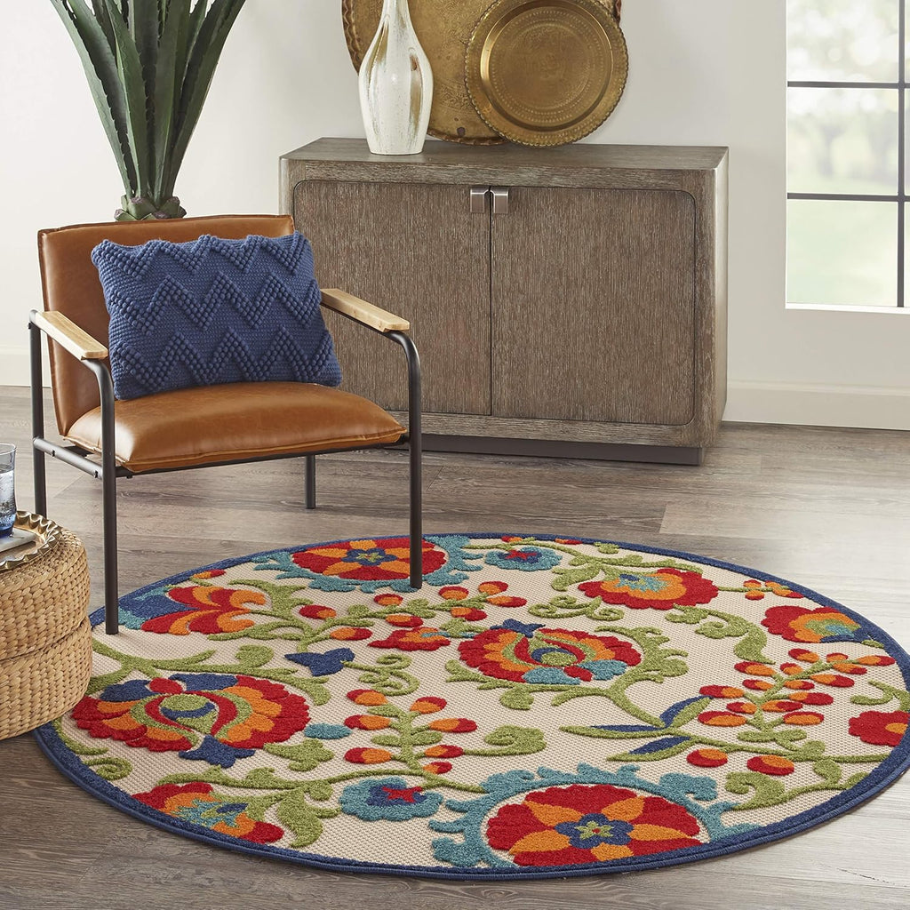 Aloha Floral Tropical Indoor/Outdoor Multicolor 4' X round Area Rug, (4' Round)