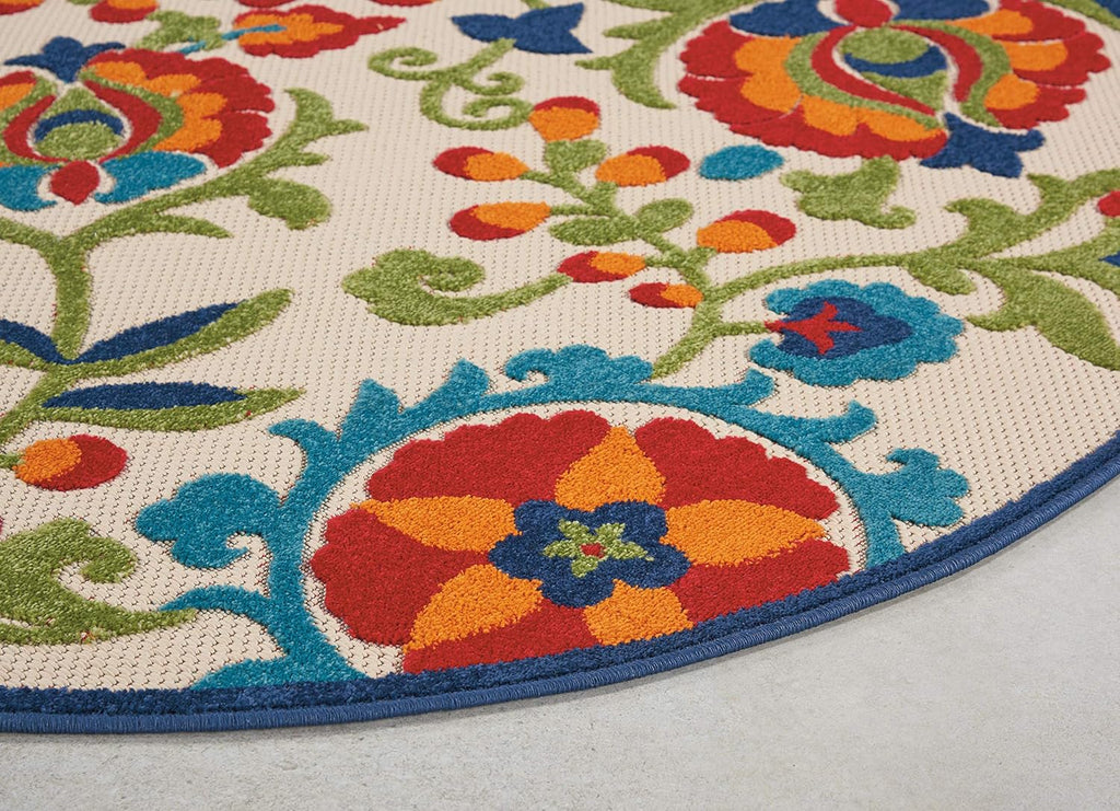 Aloha Floral Tropical Indoor/Outdoor Multicolor 4' X round Area Rug, (4' Round)