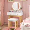 Vanity Set with Touch Screen Dimming Mirror, 3 Color Lighting Modes, Dressing Table with 4 Sliding Drawers, Modern Bedroom Makeup Table and Cushioned Stool Set for Women Girls (White)